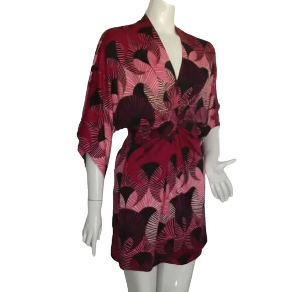 JB by JULIE BROWN Mini Dress, S, Kimono Sleeve, Red/Pink/Black, Gathered waist - Picture 2 of 11